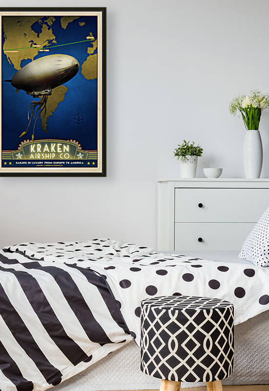 Steampunk Dieselpunk Airship Art Deco Travel Poster by VINTAGE POSTER