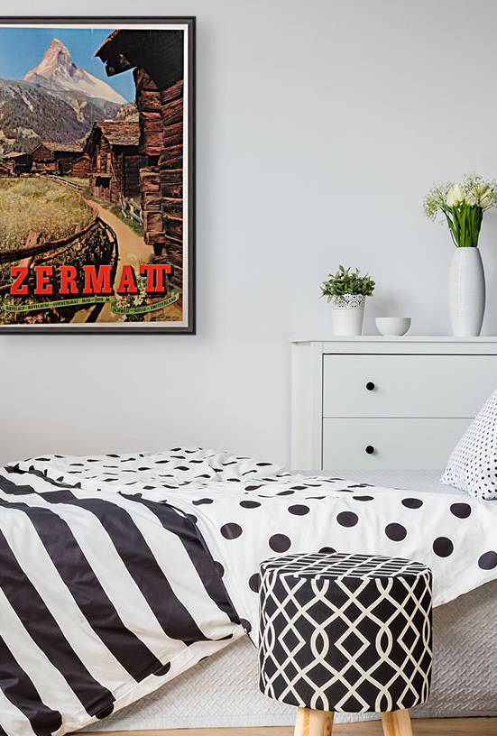 Original Vintage Swiss Travel Poster for the Zermatt Mountain Village in 1950 by VINTAGE POSTER