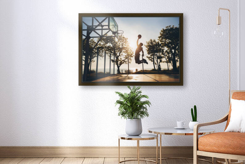 black man doing sports playing basketball sunrise jumping silhouette by GrapyArt