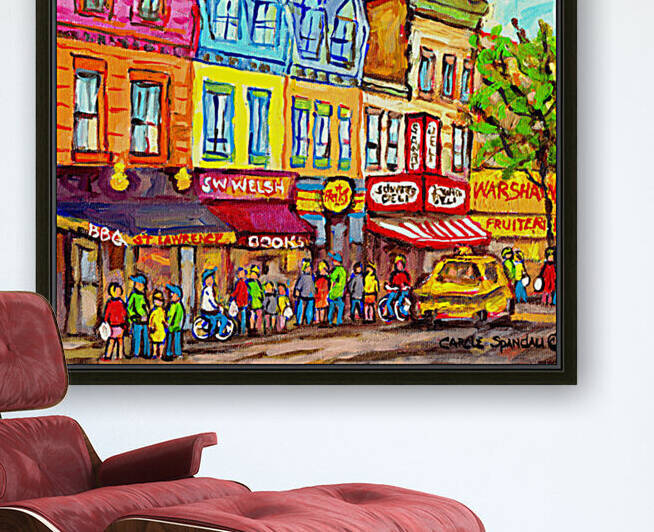 SCHWARTZ S DELI MONTREAL TO WARSAW  FRUIT STORE VINTAGE SCENE by Carole  Spandau