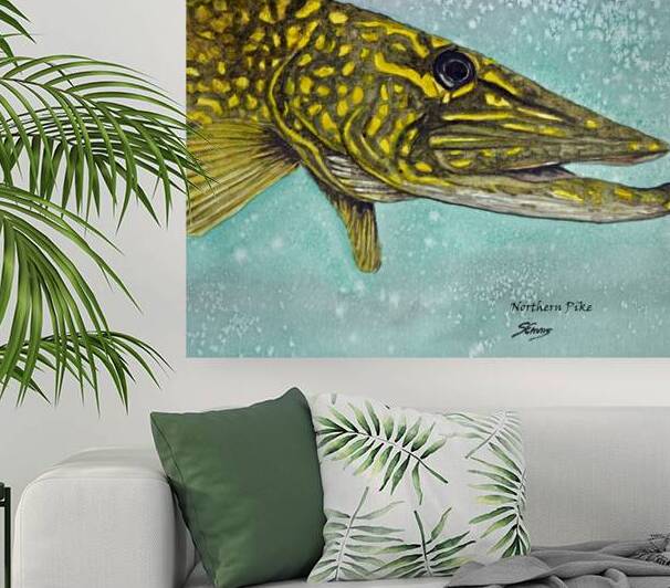 Northern Pike Head Painting by Stephen Emms