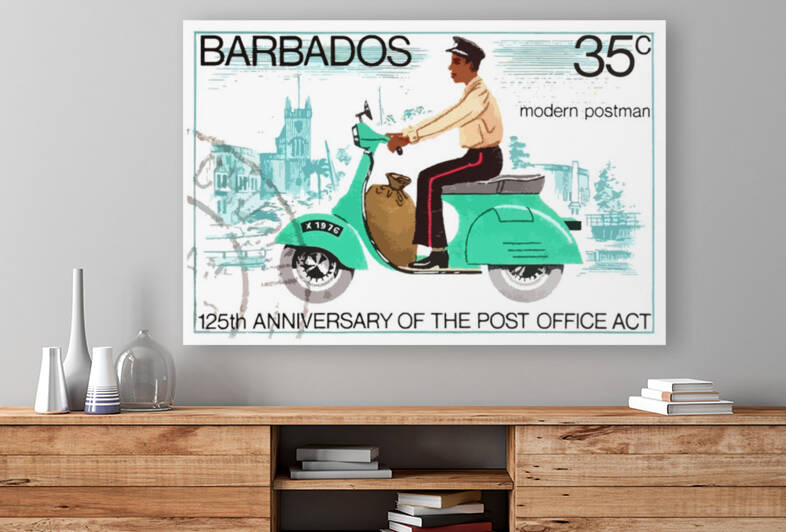 1976 BARBADOS Modern Postman Postage Stamp by Retrographics
