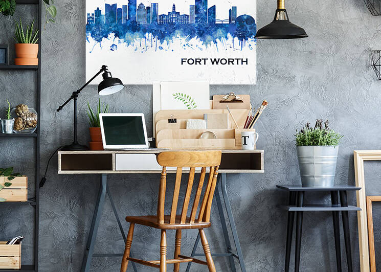 Fort Worth Texas Skyline Blue by Towseef Dar