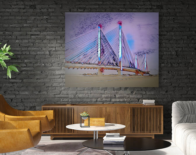 Indian River Bridge at Night Line Drawing 5326 by Bill Swartwout Photography