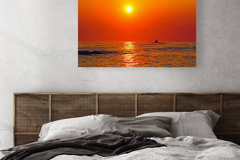 Inlet Sunrise with Birds and a Boat Expressionism by Bill Swartwout Photography