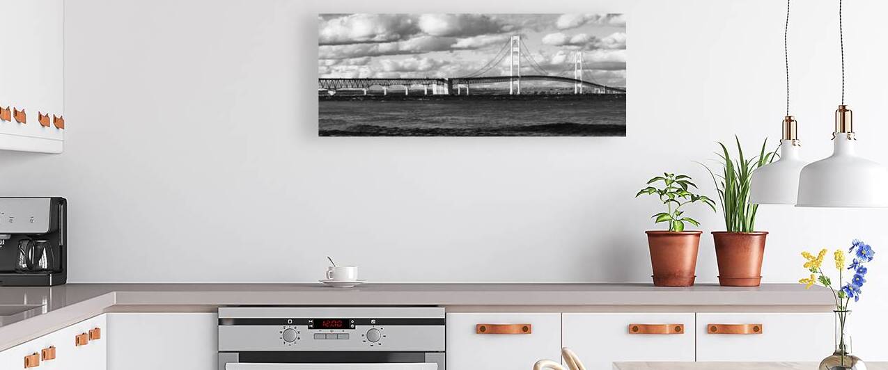 Mackinac Bridge Panorama in Black and White 170072 by Bill Swartwout Photography