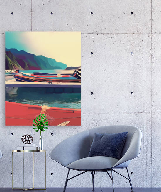 TROPICAL SHIPPING BOAT SEASHORE AT SUNSET by Sibcod