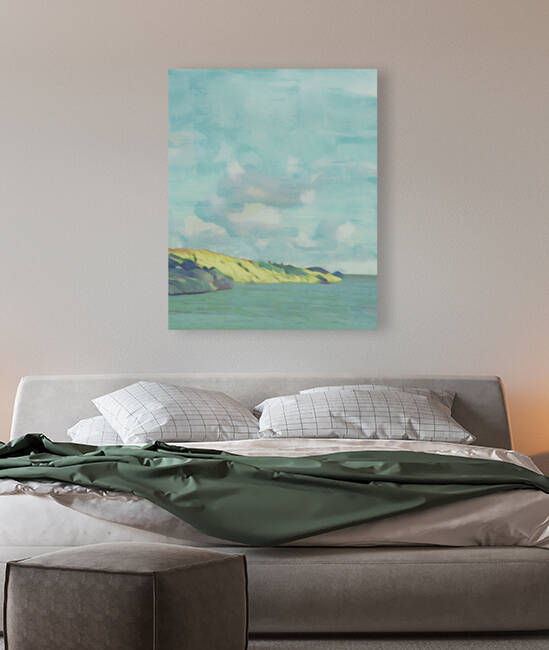 YELLOW LIGHT ON ISLAND SEA SHORE AT SUNSET by Sibcod