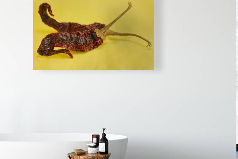 Two Red Hot Chilie Pepper on Yellow Landscape by Iris H Richardson