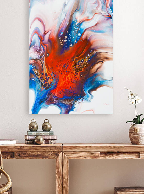 Red and Blue Abstract Acrylic Pour Painting Dutch Pour by Matthias Hauser