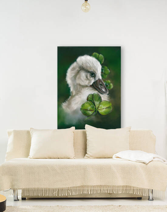 Fluffy Cygnet Hatchling Swan in Clover by MM Anderson