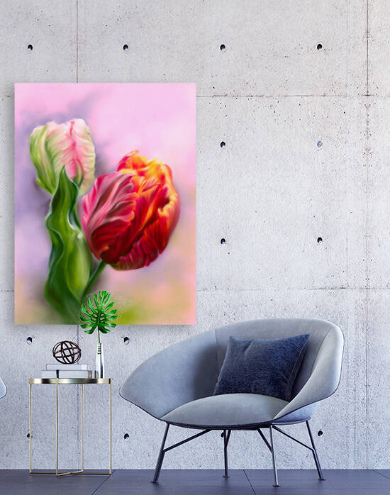 Colorful Spring Tulips with Leaf by MM Anderson