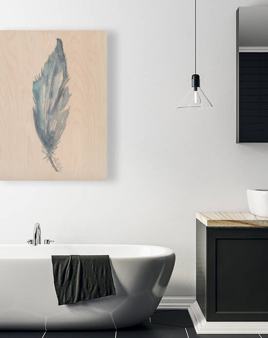 Blue Watercolor Feather by Cheryl Zapata