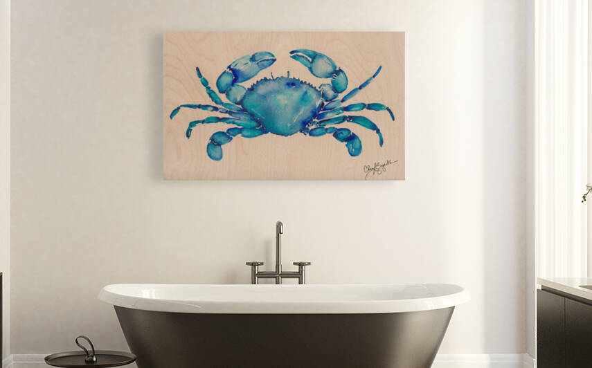 Blue Watercolor Crab by Cheryl Zapata