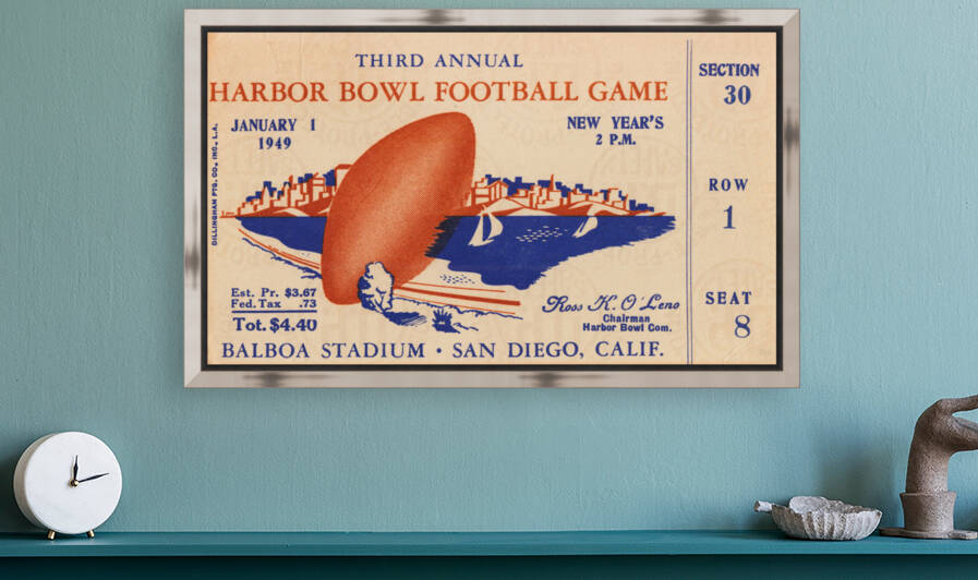 1949 Harbor Bowl Football Ticket Print by Row One Brand