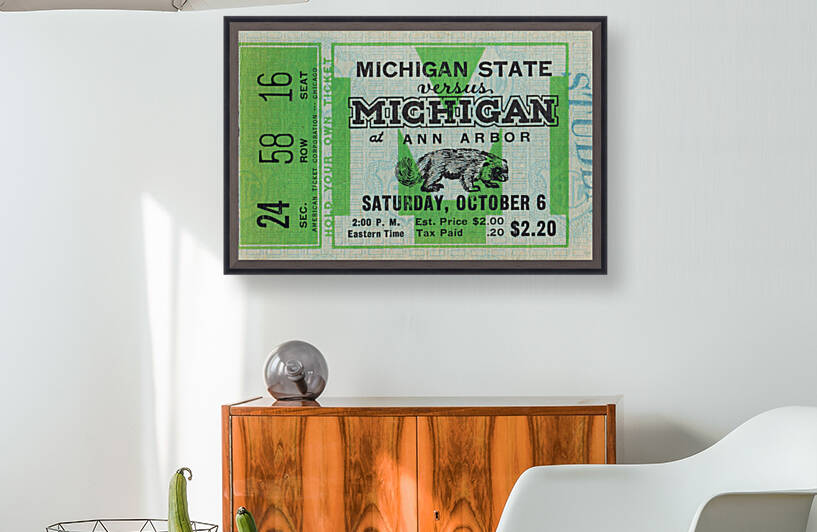 1934 Michigan State vs. Michigan Football Ticket Stub Print by Row One Brand