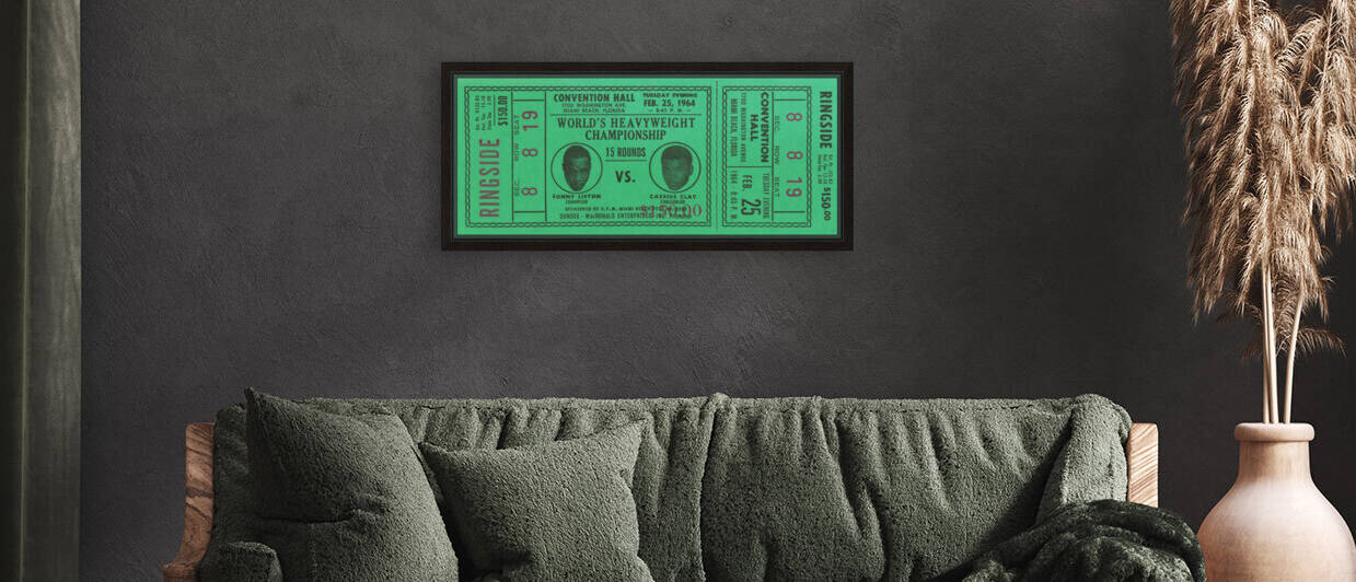 1964 Cassius Clay vs. Sonny Liston Boxing Ticket Stub Print by Row One Brand