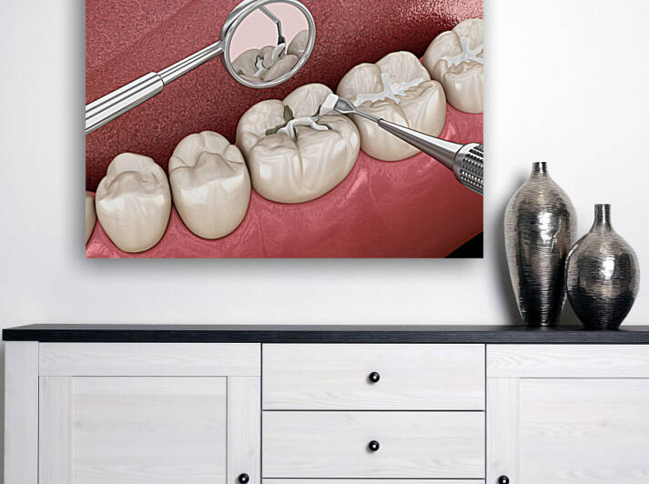 Molar tooth fissure restoration with filling. Medically accurate tooth 3D illustration. by Alex Mit