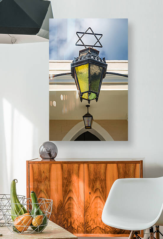 Antique lamp at entrance to synagogue by Steve Heap