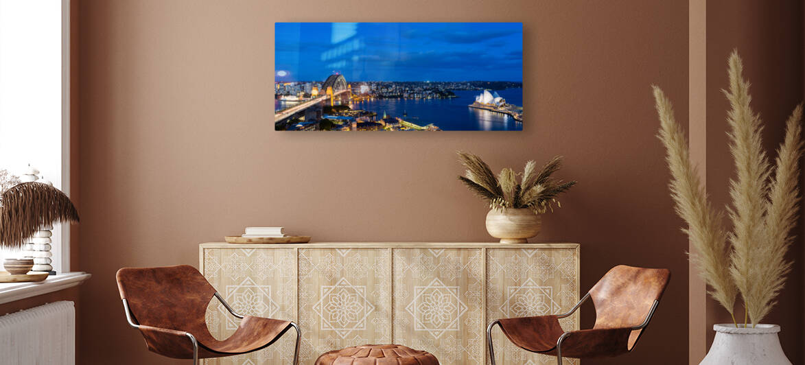 Dramatic panoramic night photo Sydney harbor by Steve Heap