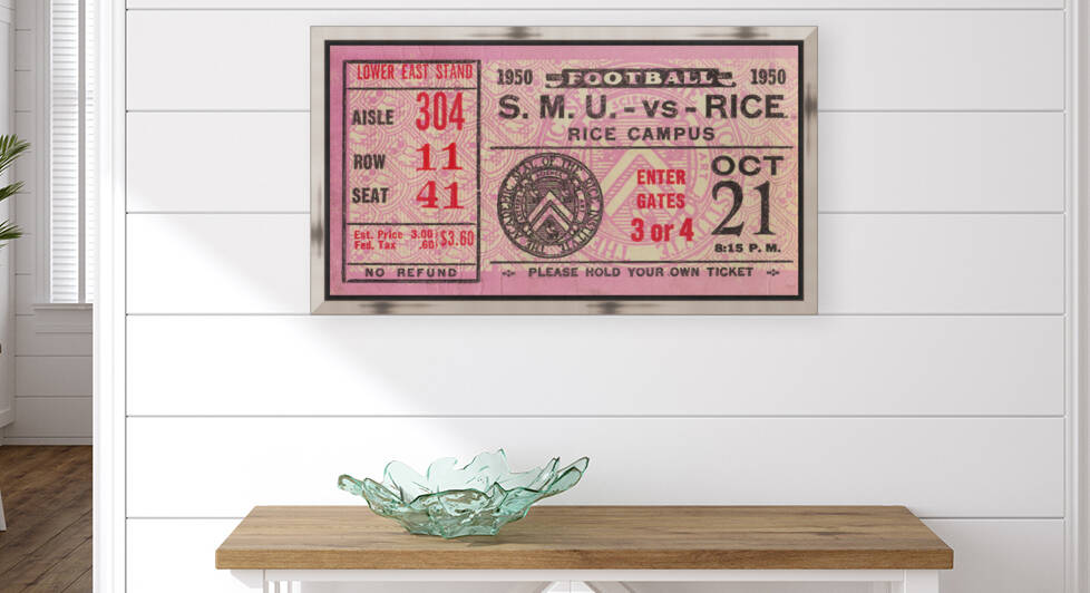 1950 SMU Mustangs vs. Rice Owls Football Ticket Art by Row One Brand
