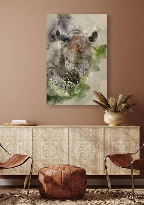 Watercolour painting of Black rhinoceros in captivity by Matthew Gibson