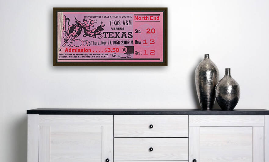 1958 Texas AM vs. Texas Longhorns Football Ticket Art by Row One Brand