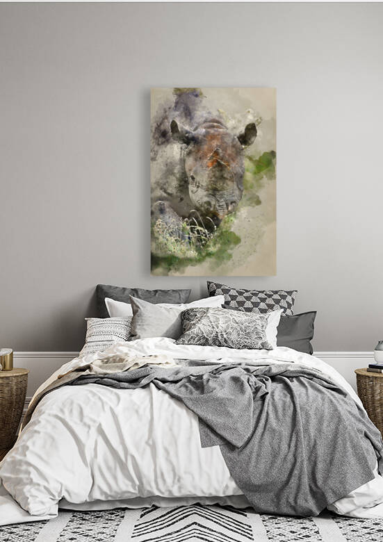 Watercolour painting of Black rhinoceros diceros bicornis michae by Matthew Gibson