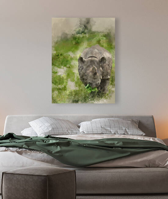 Watercolour painting of Black rhinoceros diceros bicornis michae by Matthew Gibson