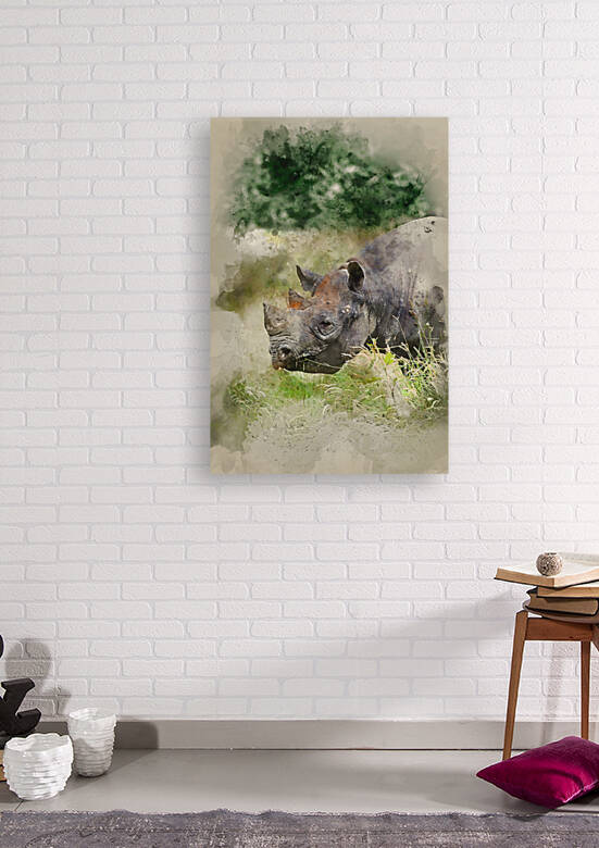 Watercolor painting of Black rhinoceros diceros bicornis michael by Matthew Gibson