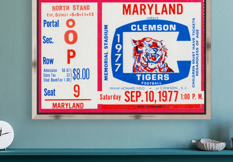 1977 Maryland Terps vs. Clemson Tigers Football Ticket Print by Row One Brand