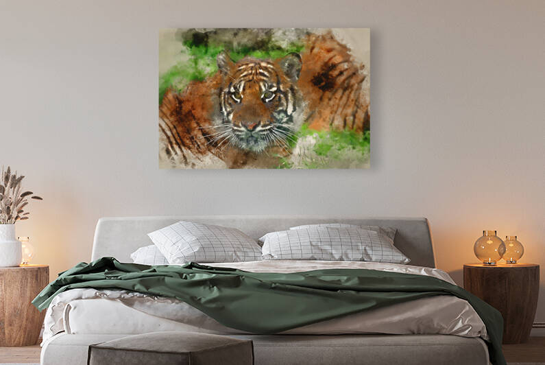 Watercolor painting of Portrait of Sumatran Tiger Panthera Tigri by Matthew Gibson