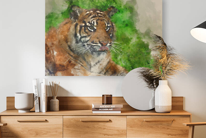 Digital watercolor painting of Portrait of Sumatran Tiger Panthe by Matthew Gibson