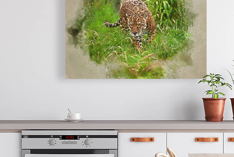Digital watercolour painting of Stunning jaguar Panthera Onca pr by Matthew Gibson