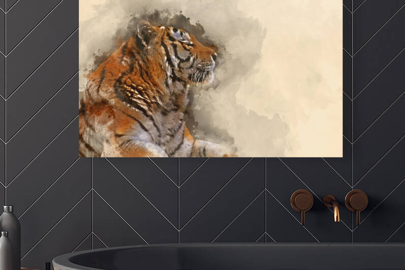 Digital watercolor painting of Stunning close up image of tiger  by Matthew Gibson
