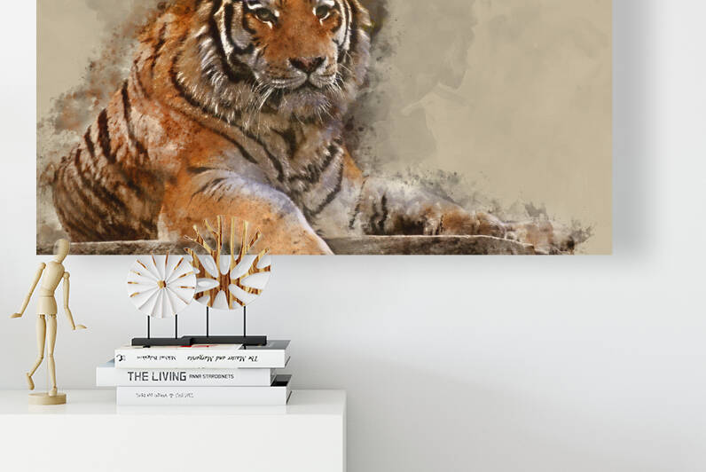 Digital watercolour painting of Stunning close up image of tiger by Matthew Gibson