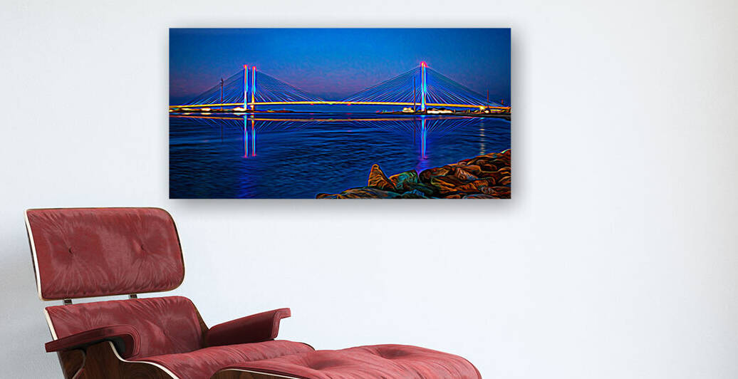 Indian River Bridge Twilight Panorama Expressionism by Bill Swartwout Photography