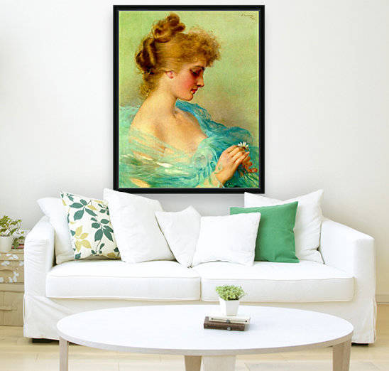 Portrait of a young woman in blue dress with flowers by Vittorio Matteo Corcos