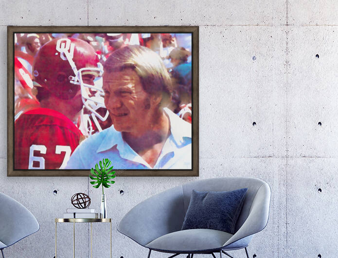 1980 Oklahoma Sooners Barry Switzer Watercolor Art by Row One Brand