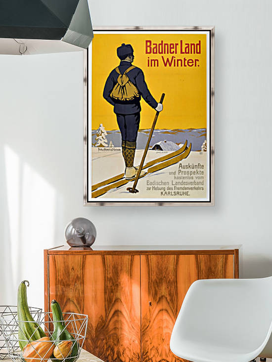 Early original vintage skiing poster promoting winter in Baden, Germany by VINTAGE POSTER