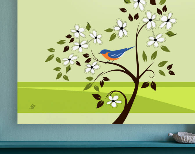 Bluebird In Flowering Tree by Liz Cereby