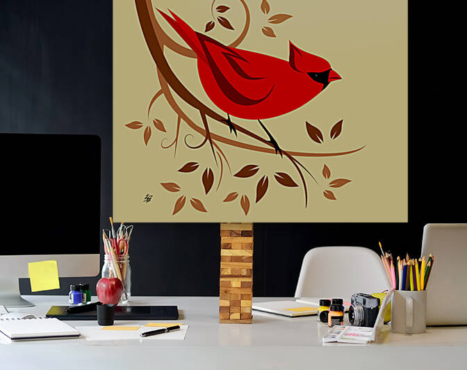 Stylized Male Cardinal Bird by Liz Cereby