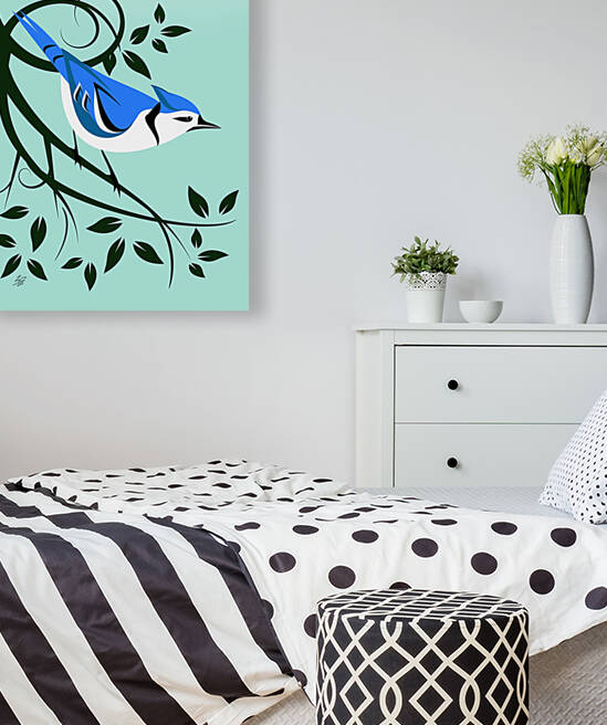 Stylized Blue Jay On Branch by Liz Cereby