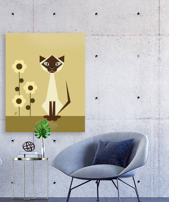 Siamese Cat With Flowers Abstract by Liz Cereby