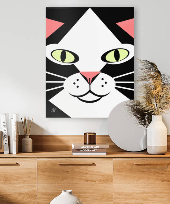 Geometric Black and White Cat Face by Liz Cereby