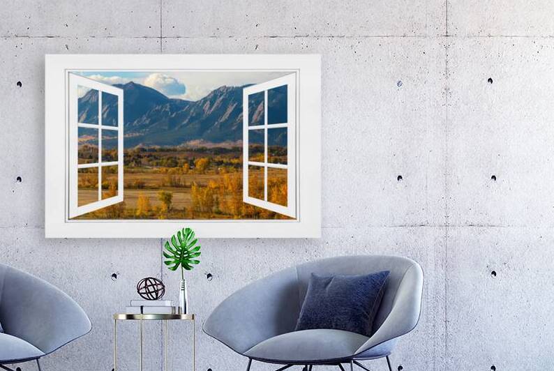 Boulder Flatirons Autumn White Open Window View by Bo Insogna