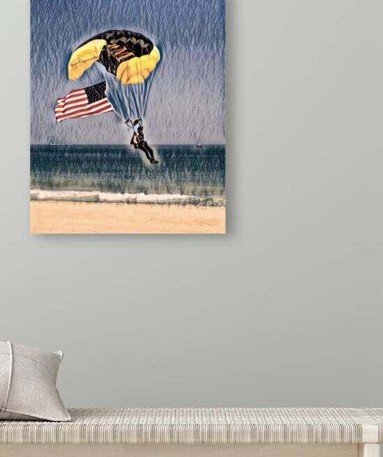 Patriotic Beach Landing Simulated Charcoal Sketch by Bill Swartwout Photography