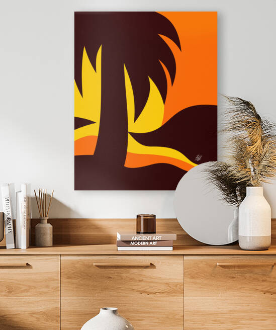 Palm Tree Silhouette In Sunset Stylized Landscape by Liz Cereby