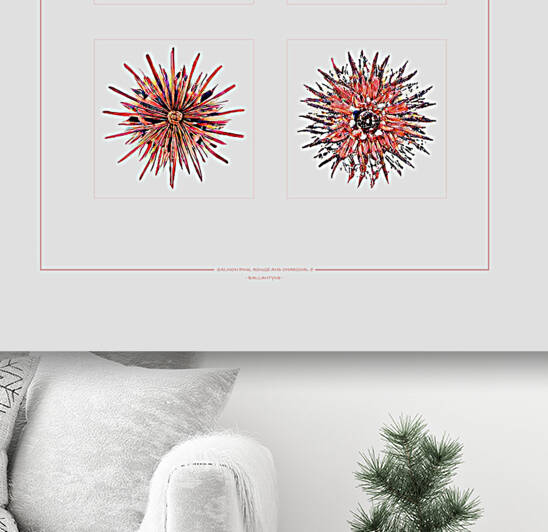 Starburst 2x2   Salmon Rouge and Charcoal 5 by Peter Ballantyne