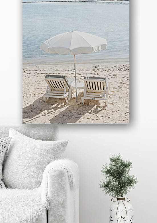 White Beach Umbrella Print French Riviera Print Fine Art Beach Photography Antibes France Cote Dazur Provence Print Sun Lounger Beach Art by Radu Bercan